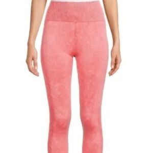 Seamless Cropped Leggings Pants Coral pink orange Juniors High-Rise Athletic
